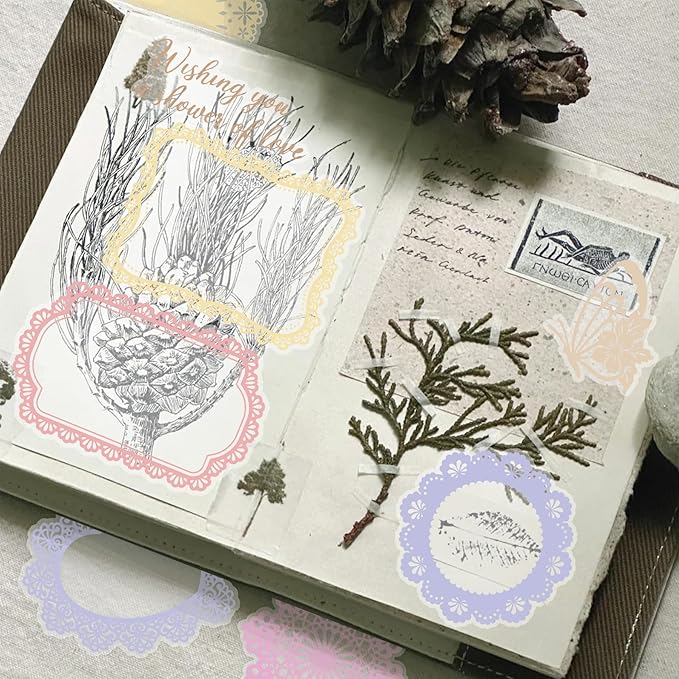 130 Pcs Lace Scrapbook Stickers - Colorful Butterfly & Feather Embellishments for Journaling, Wedding Albums, DIY Crafts, Scrapbooking Supplies & Bullet Journal Decor