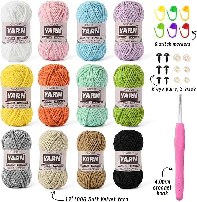 12 Pack Chunky Chenille Yarn for Crocheting, Bulky Velvet Yarn for Crochet, Baby Yarn for Crocheting Soft Blanket, 42.3 oz (1050 yds) Amigurumi Yarns for Craft Set A