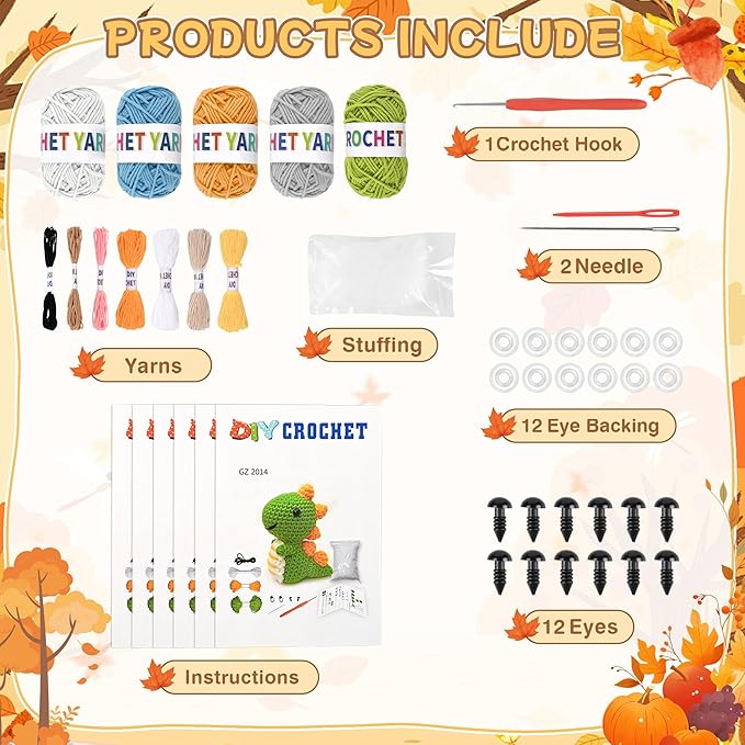 huashiluo 8pcs crochet kit for beginners, 2026 diy craft for adults and kids, great christmas gift for crochet lovers, crocheting animal kits with step by step videos,yarn,crochet hook (grey)
