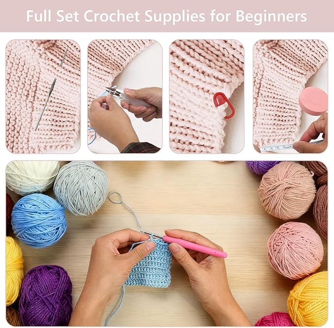 BJSSBJH Crochet Tools and Supplies Set, 57-Piece Crochet Hook Kit with Yarn and Accessories, Portable Craft Tool Kit for Adult Beginners and Experienced Crafters(B Style)