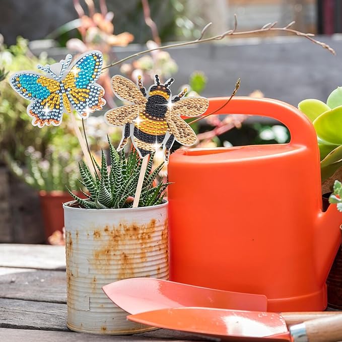 SWATOM 10PCS Diamond Art Kits for Adults for Garden Decor with Butterfly, Hummingbird, Ladybug, Bee, Dragonfly Stakes Diamond Painting Dotz Ornaments Kits for Indoor Outdoor Yard Decoration Crafts
