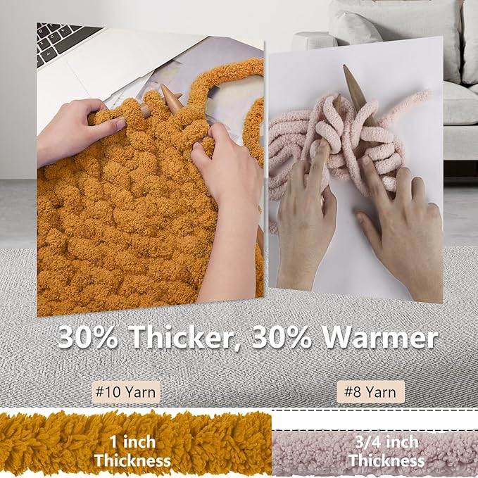 Chunky Yarn for Hand Knitting - #10 Chunky Chenille Yarn, Jumbo Big Thick Chunky Yarns for Crocheting, Super Bulky Chunky Knit Blanket Yarns, 8 Skein (25 yds 8 oz Each Skein), Mustard Yellow
