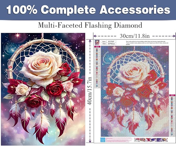 ijbnhd Rose Dream Catcher Diamond Painting Art Kit for Adults Rose Diamond Art Painting for Beginners Full Drill Round Gem Art Painting for Crafts Home Wall Decor Gift 12x16inch