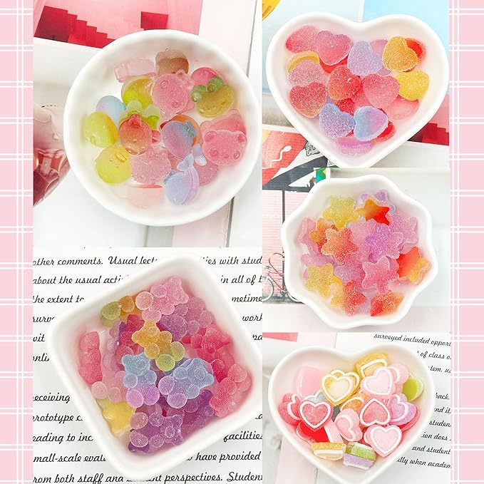 80pcs Jelly Sugar Soft Heart Star Animals Candy Flatback Charms, DIY Craft Making Resin Jewelry Making Kit, Soft Candy Resin Flatback Beads for DIY Scrapbooking Hair Clip Crafts Cell Phone Case Making