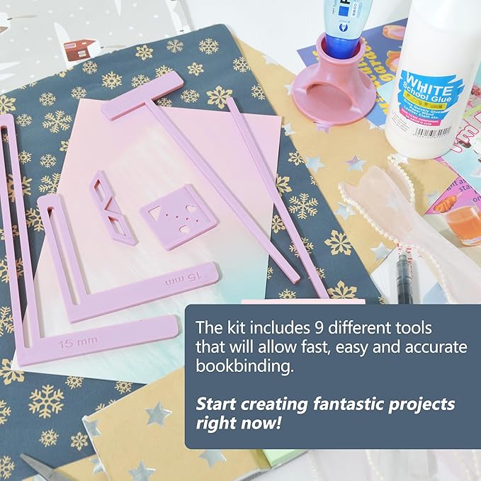 UPTTHOW 9Pcs Bookbinding Easy Scrapbooking Tool for Starter, Complete Great Stencils and Cutter Guide Kit Can Be Made into Notebook Calender Junk Journal Handbook