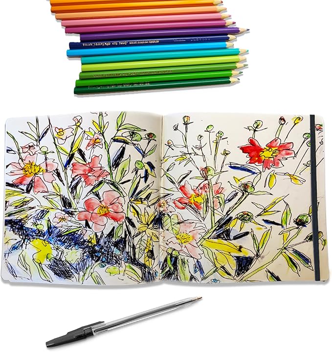 square-shaped sketchbook, 8.3 x 8.3 inches, lays flat flexible sketch book for artists, ideal for ink, water color, pen, pencils, 160 tear resistant pages, size: square medium, leda art supply