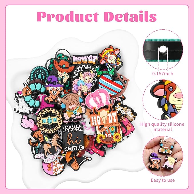 Silicone Focal Beads for Pens Cow Accessory Kit 60 Pcs Colorful Round Beads for Keychain Making Bracelet Necklace Handmade Crafts