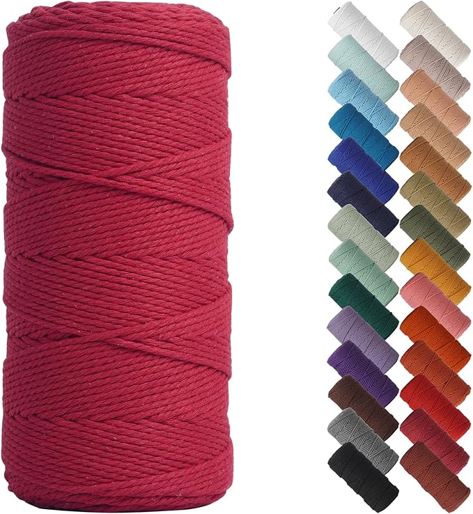 NOANTA Red Macrame Cord 2mm x 220yards, Colored Macrame Rope, Cotton Rope Macrame Yarn, Colorful Cotton Craft Cord for Wall Hanging, Plant Hangers, Crafts, Knitting