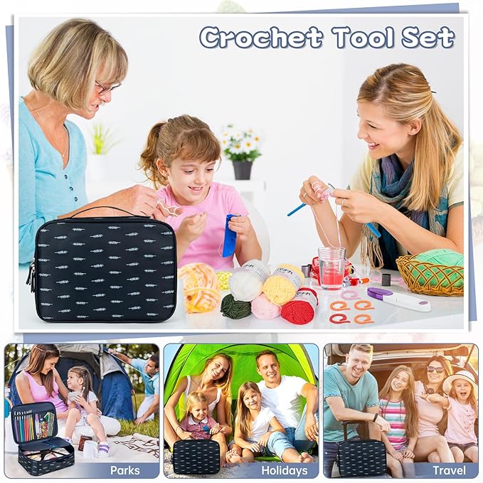 GMAK Crochet Kit for Beginners Adults, 59 PCS Crocheting Sets Include Yarn, Hooks and Tools, Portable Crochet Starter Kit for Making Variety Projects Crocheting Supplies, Navy Plume
