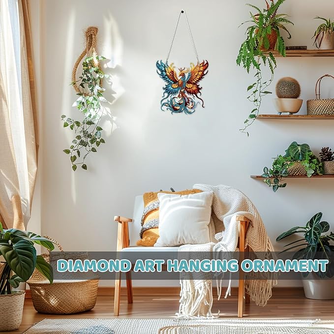 MEIYUDA Phoenix Diamond Art Hanging Kits for Adult, Butterfly Phoenix Diamond Painting Hanging Kits Ornaments, DIY Special Shaped Rhinestone Window Pendants Kit for Home Garden Wall Decor Gift