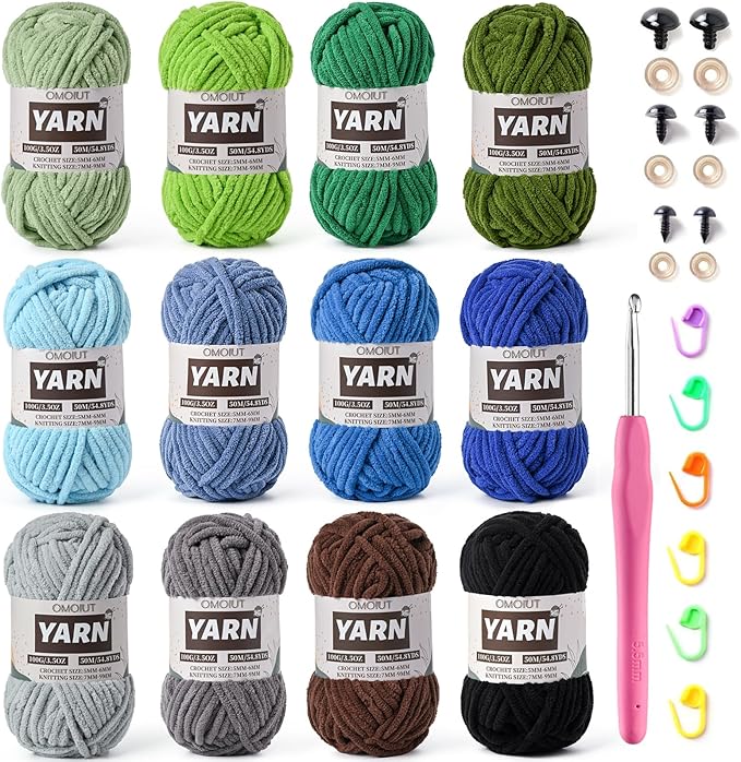 12 Pack Bulky Velvet Chenille Yarn, Baby Yarn for Crocheting Soft Blanket, 1200g(657.6yds) Chunky Crochet Yarn, Thick Multicolor Yarn for Crocheting Amigurumi, Crafts, Home Decor E