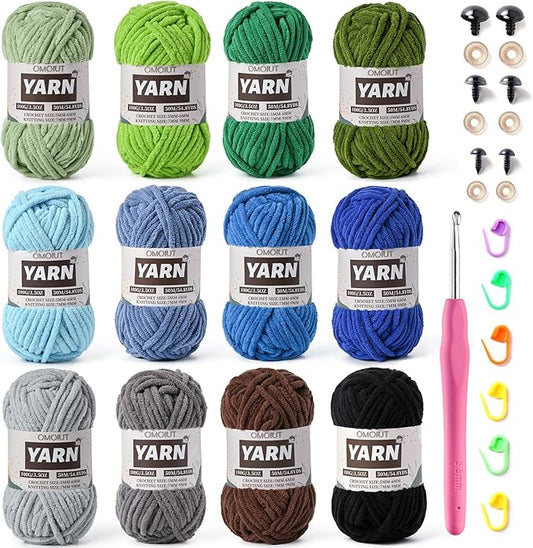 12 Pack Bulky Velvet Chenille Yarn, Baby Yarn for Crocheting Soft Blanket, 1200g(657.6yds) Chunky Crochet Yarn, Thick Multicolor Yarn for Crocheting Amigurumi, Crafts, Home Decor E