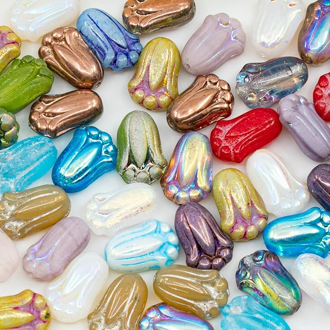 25 Grams (40pcs) Tulip Bud Flower Glass Beads for Jewelry Making, Czech Republic, 12 x 8 mm, Mixed Colors (Mix)