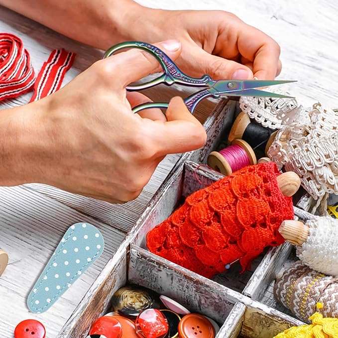 BIHRTC Small Craft 3.6inch Rainbow Scissor with Leather Cover Stainless Steel Sharp Tip Shears Scissors for Cross Stitch Sewing Crafting Art Work Threading Needlework Knitting