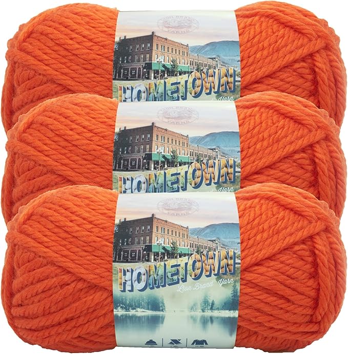 Lion Brand Yarn Hometown Yarn, Super-Bulky Yarn for Knitting, Crocheting, and Crafting, 3 Pack, Syracuse Orange