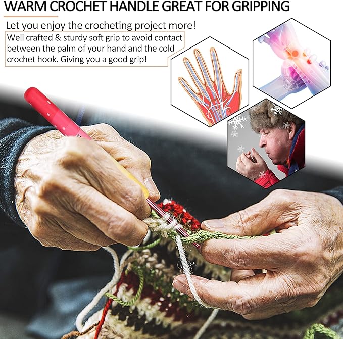 Coopay Warm Crochet Hooks 2G Crochet Hook Set for Women Girls Mom Teens, Cute Crochet Needles for Crocheting Art Aluminum Soft Grip Comfortable Knitting Hook for Yarn Craft Crochet Kit for Beginner