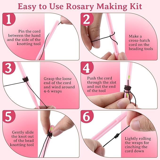 2 Pack Rosary Cord Knotting Tool, #7#9 and #36 Dual Head Twine Knotting Tool, Rosary Making Supplies, Beads Tying Kit, Beading Cord Kit for Jewelry, Fishing Hook, Bracelet (Pink)
