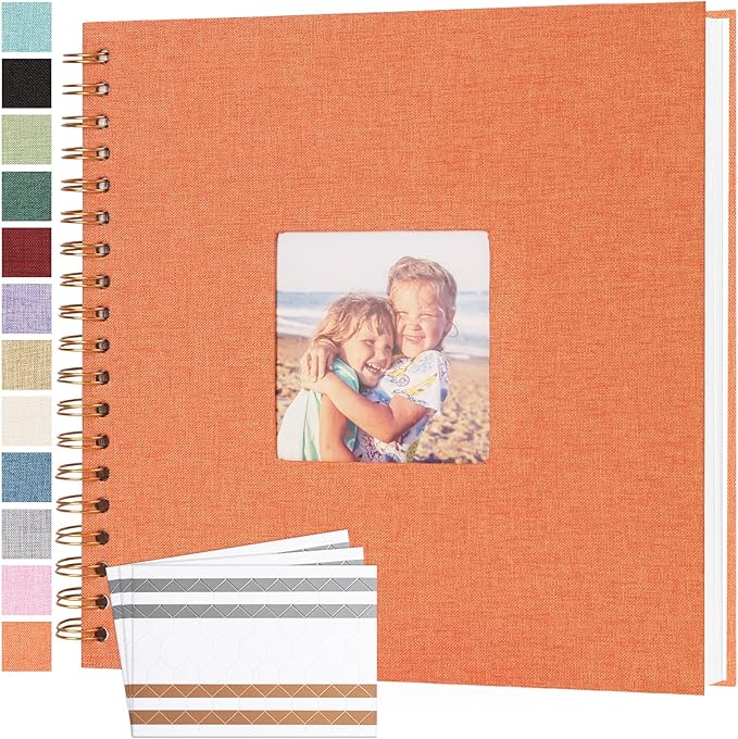Scrapbook Photo Album 10x10 Inches 40 Pages Hardcover Kraft Paper Linen Cover Scrap Book Memory Book DIY Scrapbook Albums for Wedding Baby Boyfriend Travel Anniversary Family, Orange