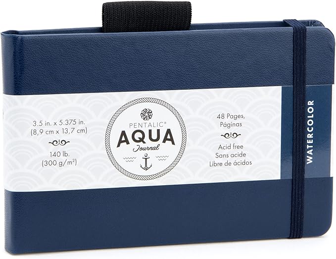 Pentalic 3.5" x 5.375" Aqua Journal, Watercolor, 48 Pages, Blue