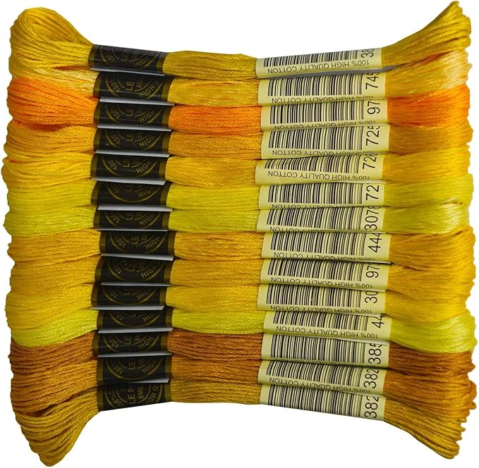 Premium Rainbow Color Embroidery Floss - Cross Stitch Threads - Friendship Bracelets Floss - Crafts Floss - 14 Skeins Per Pack Embroidery Floss, Pale Yellow Gradient
