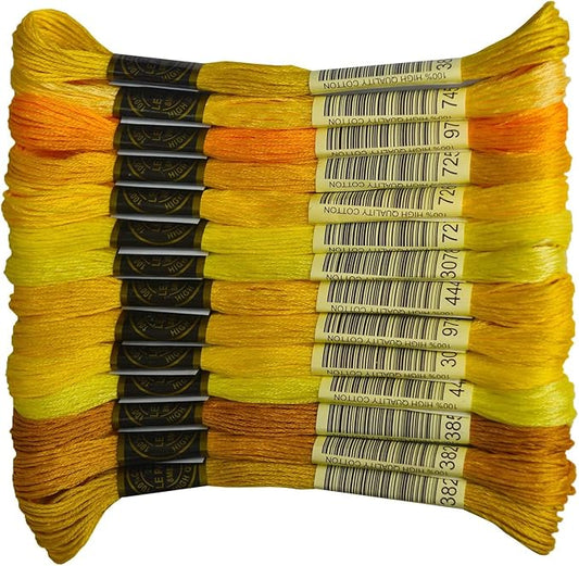 Premium Rainbow Color Embroidery Floss - Cross Stitch Threads - Friendship Bracelets Floss - Crafts Floss - 14 Skeins Per Pack Embroidery Floss, Pale Yellow Gradient
