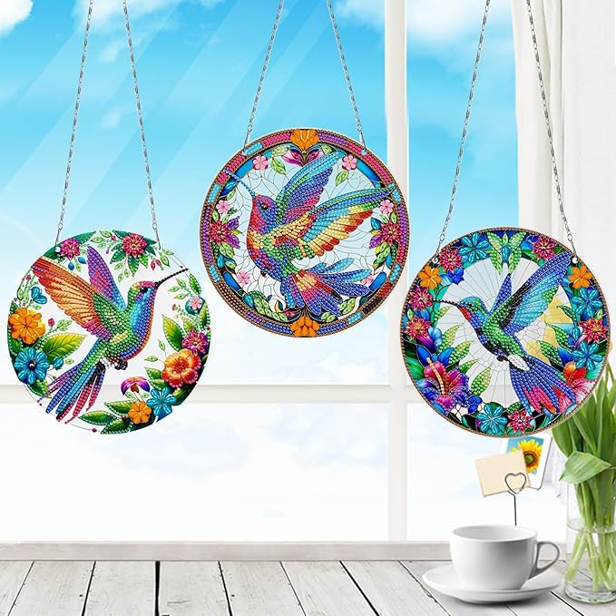 MaiYiYi 3 PCS Diamond Painting Ornaments Colorful Bird Special Crystal Gem Craft Painting Set Bird Diamond Art Ornaments for Adult Home Wall Window Art Decor (12.99X7.67 inch)