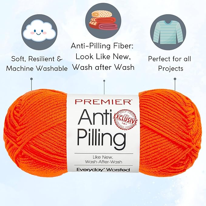 Premier Yarns Everyday Anti-Pilling Solid Flame Orange DN100-41 (3-Skeins - Same Dye Lot) #4 Worsted Weight Acrylic Yarn for Crocheting and Knitting with Project Bag