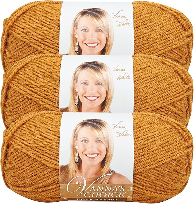 Lion Brand Yarn, Vanna's Choice Worsted Weight Yarn for Knitting, Crochet and Crafts, Honey, 3 Pack, Soft Acrylic Fiber for Scarves, Hats and Blankets