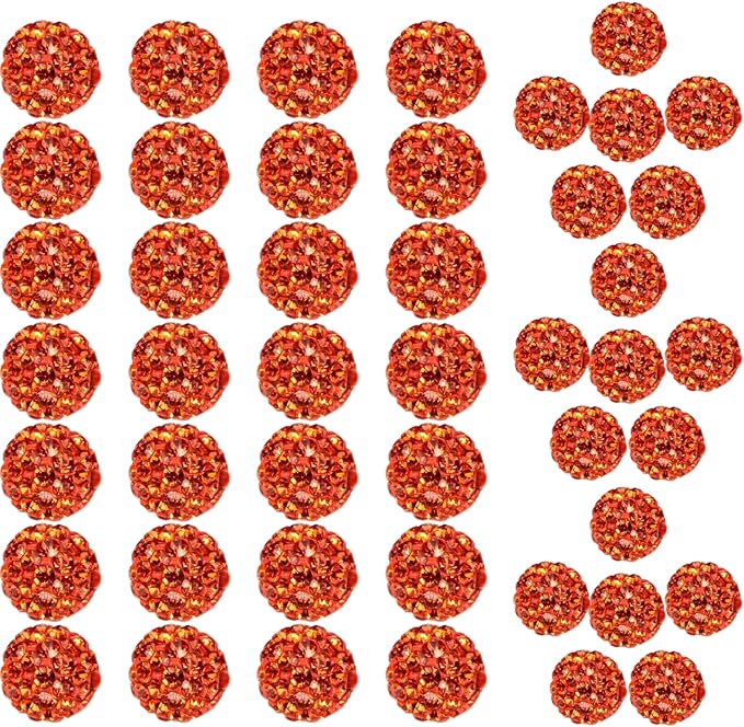 10mm Grade A Rhinestone Beads for Baseball Necklace - Round Disco Ball Beads for Earring Jewelry Making, Necklace Bracelet, DIY Craft Supplies (100 pcs Orange)