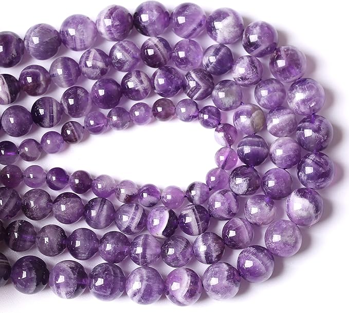 Natural Purple Dream Lace Amethysts Beads Crystal Round Loose Beads for Jewelry Making 12mm 32pcs 1 Strand 15" (Purple Dream Lace Amethysts, 12mm)