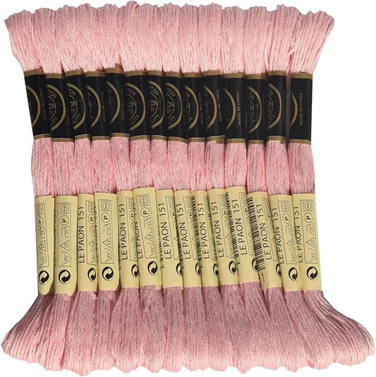 LE PAON Embroidery Floss, 14-Pack Six Strands 100% Long Staple Cotton Embroidery Thread, 8.7-Yard，Color Number：151, Very Light Dusty Rose