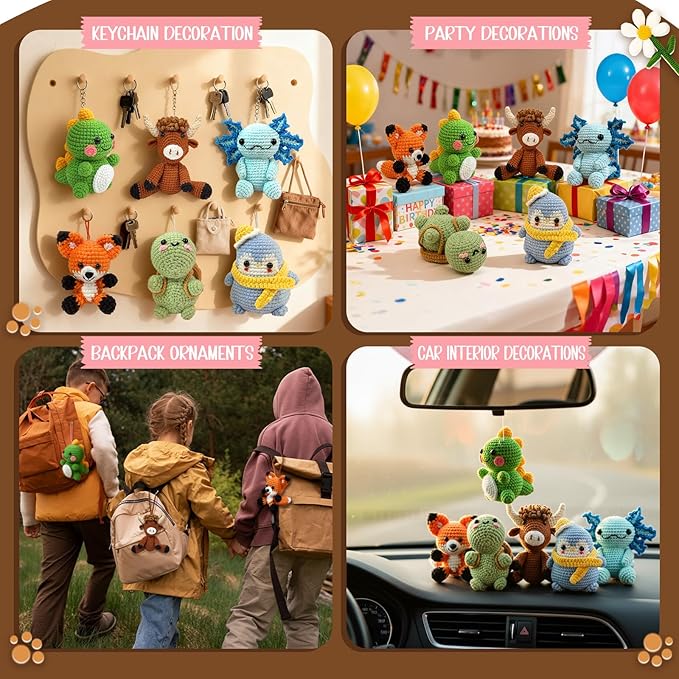 OurWarm 6PCS Crochet Kit for Beginners, Crochet Animal Kits, DIY Craft for Adults and Kids, Attached Step-by-Step Video Tutorial, Great Choice for Manual Lovers Birthday and Holiday Gifts