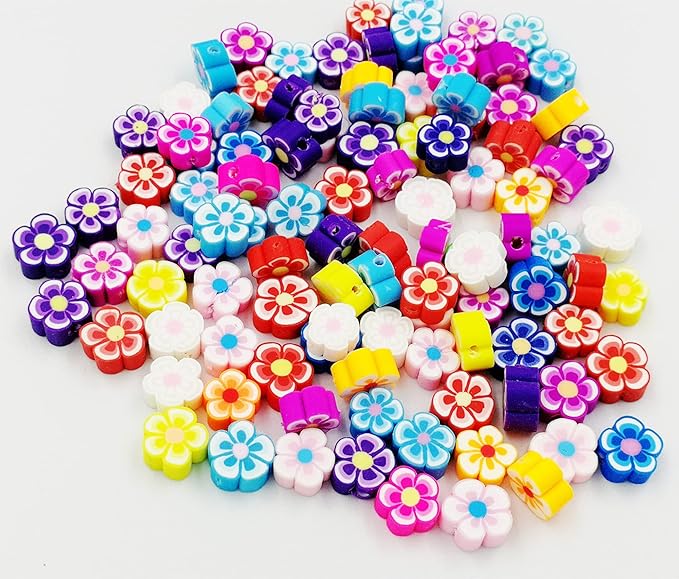 100 Pcs Flower Handmade Polymer Clay Beads, 10mm Polymer Clay Spacer Beads for Women Jewelry Making DIY Charms Bracelet Necklace Hair Clip Accessories Handmade Craft