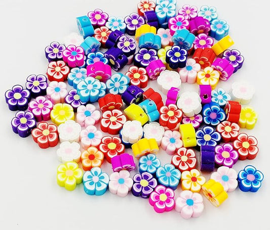 100 Pcs Flower Handmade Polymer Clay Beads, 10mm Polymer Clay Spacer Beads for Women Jewelry Making DIY Charms Bracelet Necklace Hair Clip Accessories Handmade Craft