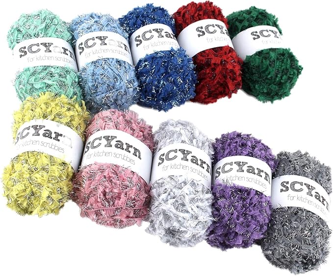 for Scrubbies 12 Skeins Bonbons Yarn Assorted Colors 100% Polyester for Scrubbies Crochet and Knitting Project - Craft Kit