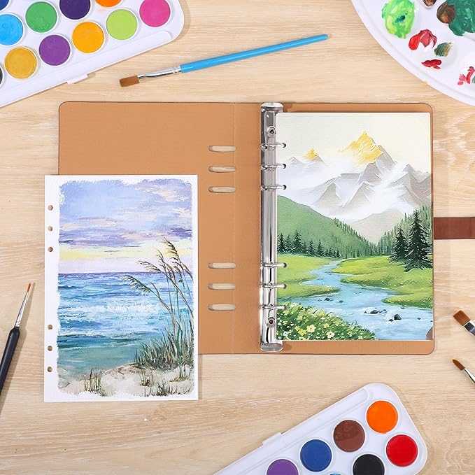 Prudiut 30 Sheets Watercolor Sketchbook, 140 lb/300 GSM Watercolor Journal Cold Press Paper for Painting, Drawing, Mixed Media(9.1x6.3 in, Brown)