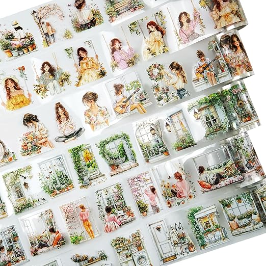 Spring PET Tape Set, 6 Rolls Pre-Cut Aesthetic Stickers for Scrapbooking, Journaling, DIY Crafts, and Collage Art