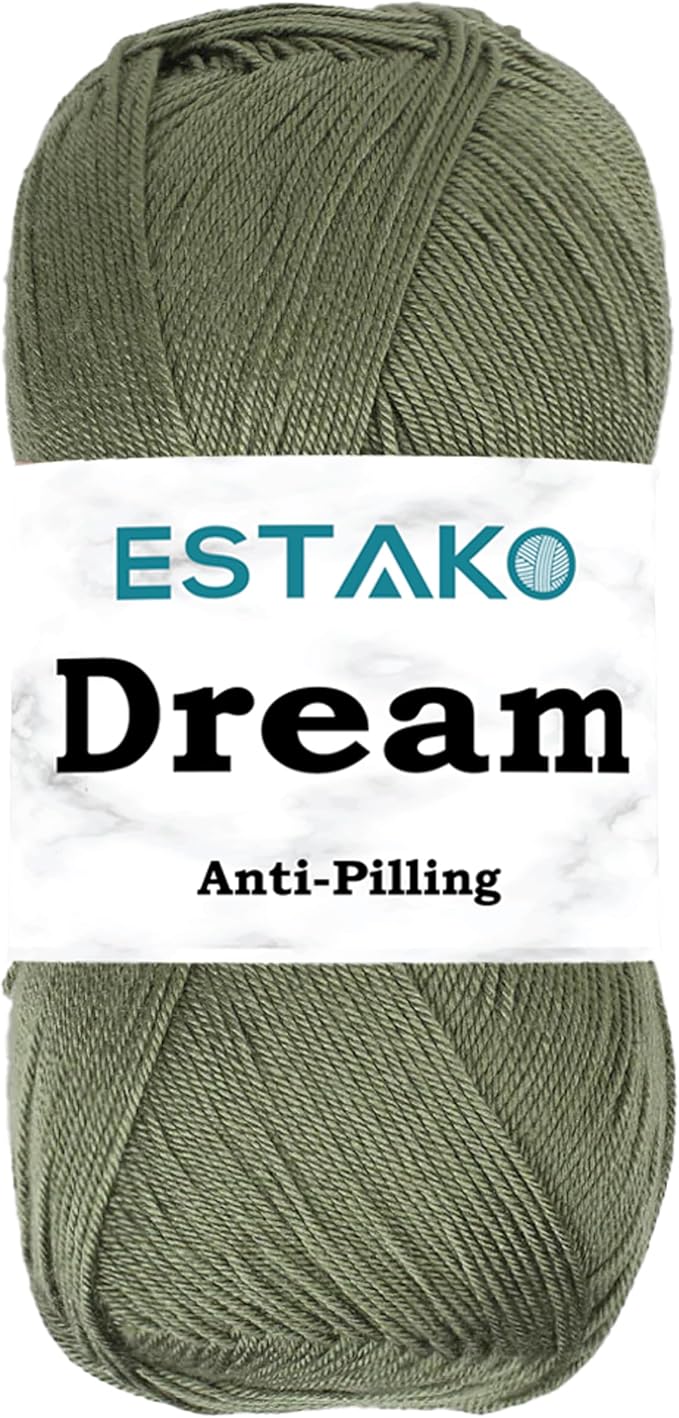 Estako Dream, 100% Microfiber Acrylic Yarn, Soft, Super Fino/Fingering Weight (1) for Crochet and Knitting 3.5 Oz (100g) / 382 Yrds (350m) (74022 - Olive Green)