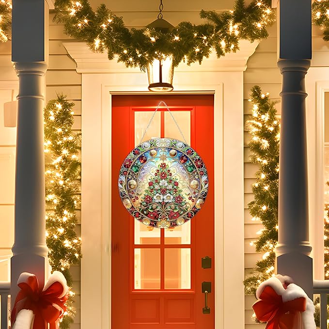 Diamond Art Hanging Kit for Adult,Special Shaped Rhinestone,DIY Acrylic Diamond Art Painting Window Pendants Home Garden Wall Hanging Kits Hanging Ornament,Double Sided. (Christmas Trees-1)