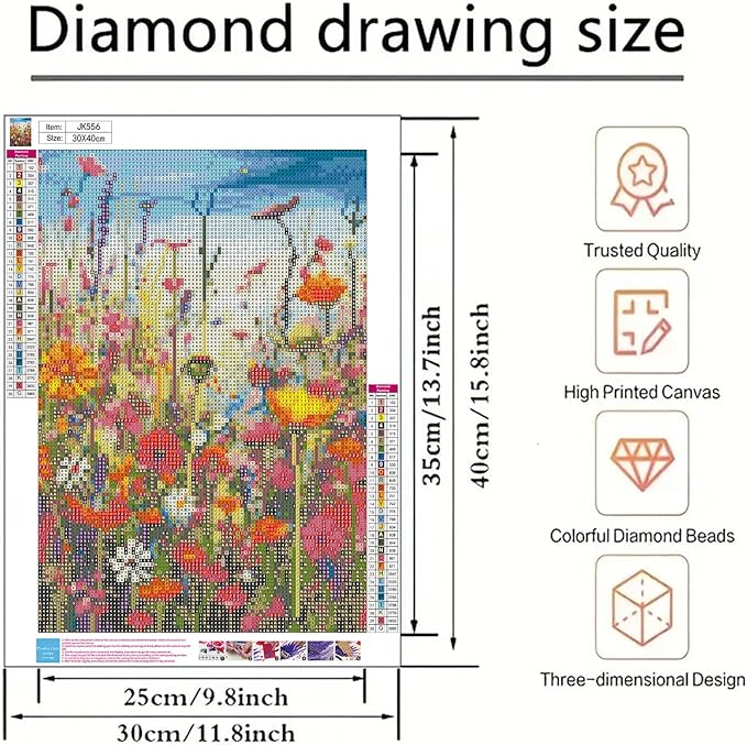 BYGFHLYW Diamond Art Painting Kits for Adults, Sea of Flowers 5D Diamond Painting Dots Art Kits for Adults Beginner, Flowers DIY Full Round Gem Crystal Art Paint by Diamond, Home Wall Decor 12x 16 in