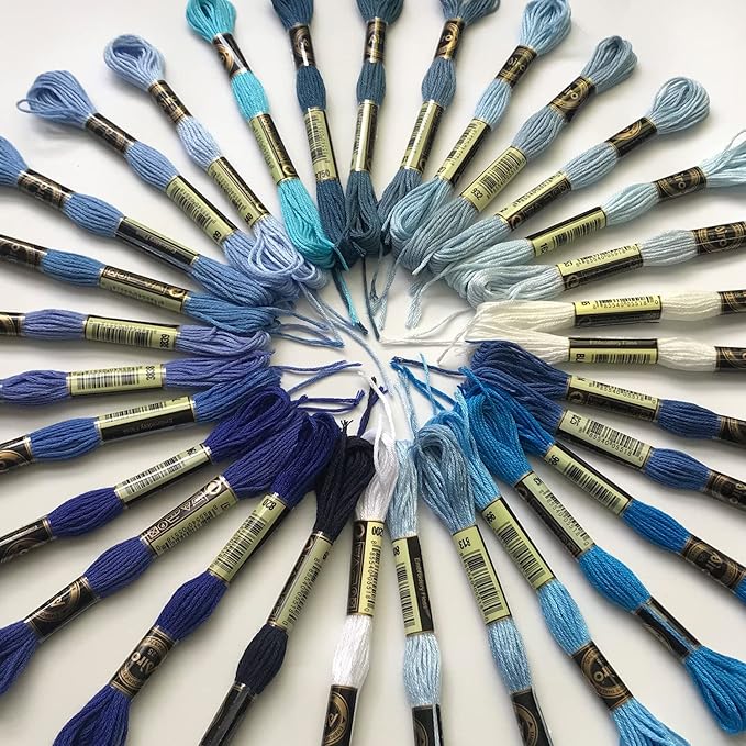 levylisa Embroidery Floss 30 Skeins Cross Stitch Threads Friendship Bracelets Floss with 10 Pcs Floss Bobbins and 2 Pcs Needle Threader (Blue)