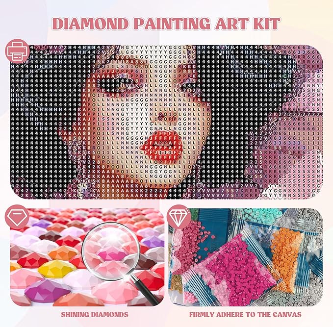 QENSPE Diamond Painting Art Kits for Adults, DIY Pink Flowers Full Drill Diamond Art Kit for Beginners, 5D Beautiful Woman Round Diamond Dots Paintings Gem Art Crafts Home Wall Decor Gifts 30x40cm