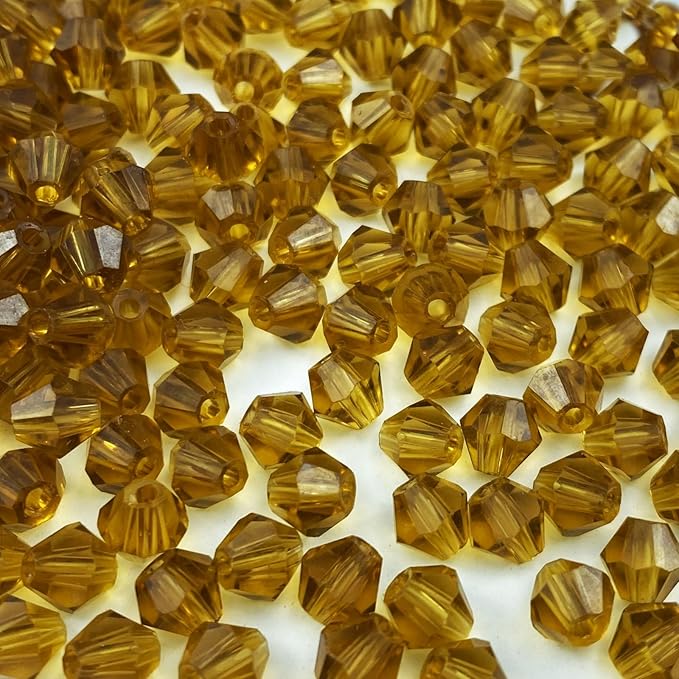 200pcs Bicone Crystal Beads 6mm Crystal Glass Faceted Beads for Necklace Bracelet Earrings DIY Jewelry Crafts Making Supplies(Amber)