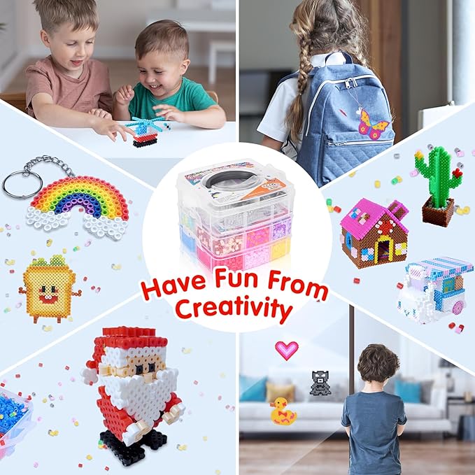 Fuse Beads Kit for Kids: 10000PC Melty Beads Set, 5MM Iron Melting Beads Craft Kit with 8 Pegboards,5 Ironing Paper and Accessories, Arts and Crafts Set Toys Gifts for Boys Girls Christmas Birthday