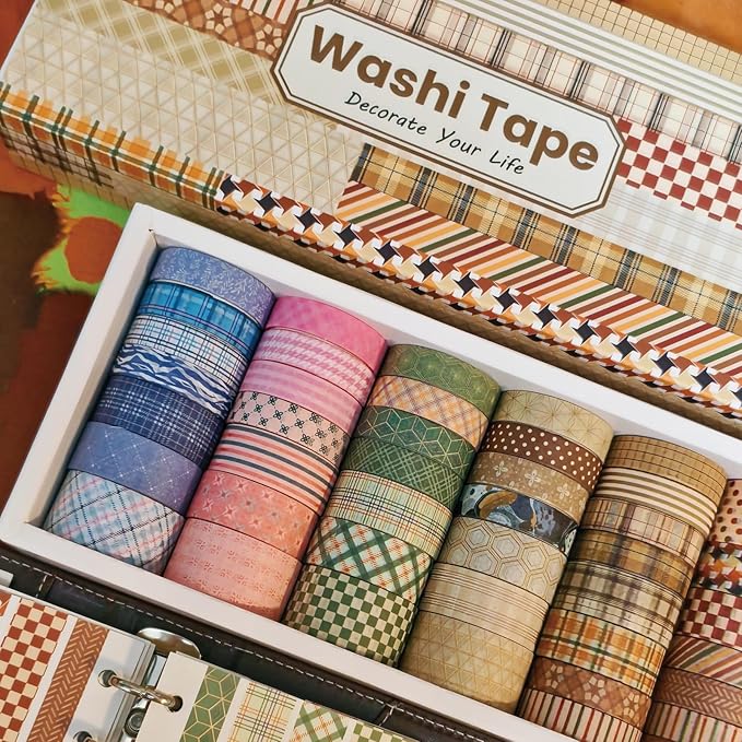 Washi Tape, 42 Rolls Aesthetic Colored Decorative Cute Scrapbook Tape for Scrapbooking Supplies Journaling Craft Junk Journal