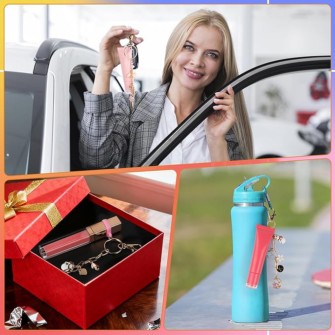 Starry 451 Pcs Lip Gloss Keychain Making Kit 126 Charms 22.97 ft Gold Chains with 30 Lipgloss Rubber Rings 20 Keychain Clips DIY Crafts for Women