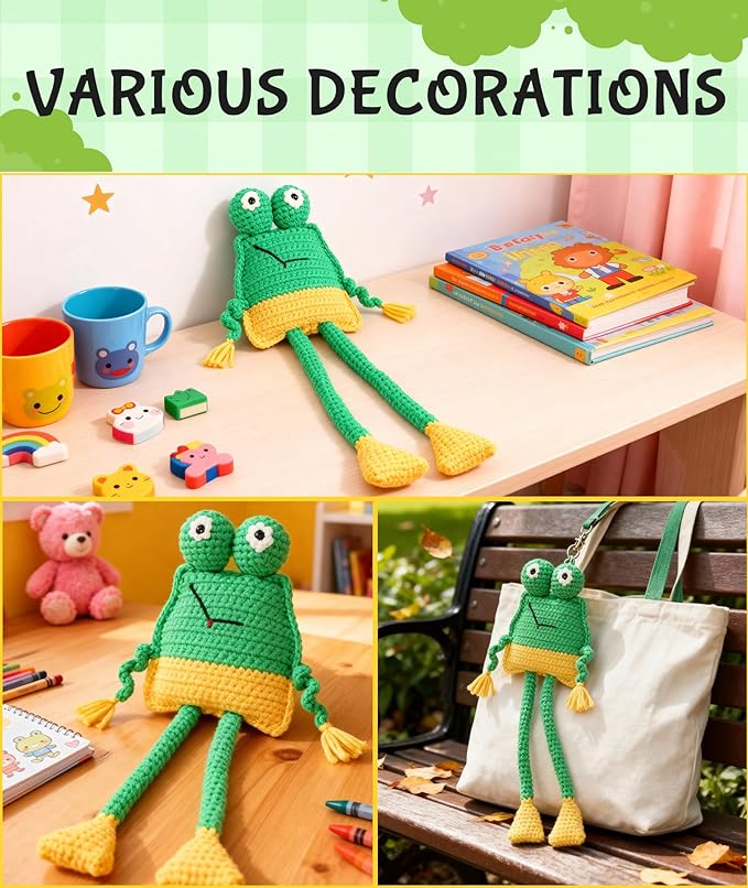 Totiro Crochet Kit for Beginners, Long-Legged Frog Amigurumi Starter Kit, Easy DIY Craft Set with Step-by-Step Video Tutorials, Animal Crochet Pattern Learning Kit for Teens Adults Birthday Gift