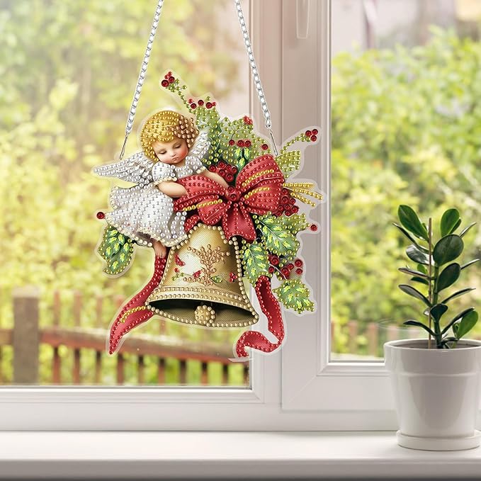 HEIBAGO Angel Diamond Art Hanging Kits for Adults Kids, 5D Special Shaped Crystal Diamond Painting Kit Cupid, DIY Pattern Window Pendant Gem Art Kit for Home Wall Decor 8.3 x 8.3 Inch