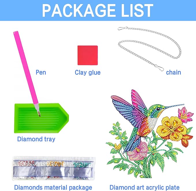 VAIIEYO Hummingbird Diamond Painting Hanging Ornament, Double Side Hanging Kit with Chain,7.5x7.5 inch Crystal Pendant Art Craft for Gift Home Wall Door Decoration 7.5x7.5 inch