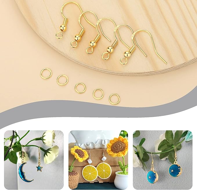 MAIBAOTA Gold Earring Hooks for Jewelry Making, 602 Pcs Hypoallergenic Gold Plated Earring Hooks, Jump Rings, Earring Findings, Rubber Earring Backs, DIY Jewelry Making Supplies Kit
